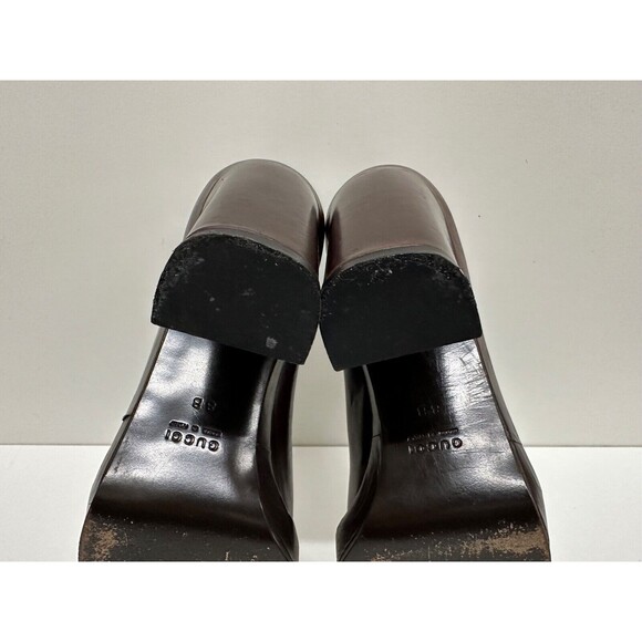Gucci women size 8B brown leather square closed toe high block heel - Picture 11 of 13